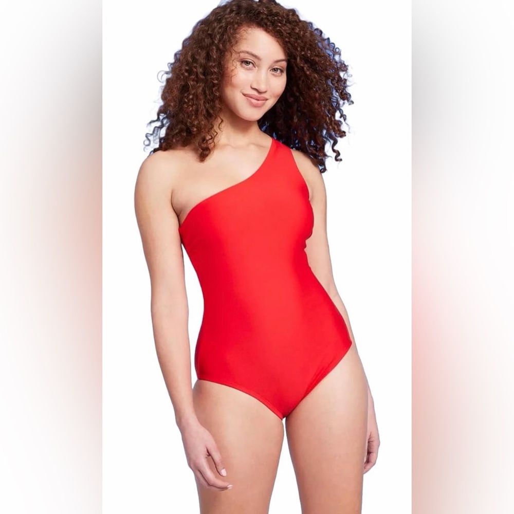 Kona Sol Vibrant Red One-Shoulder Swimsuit